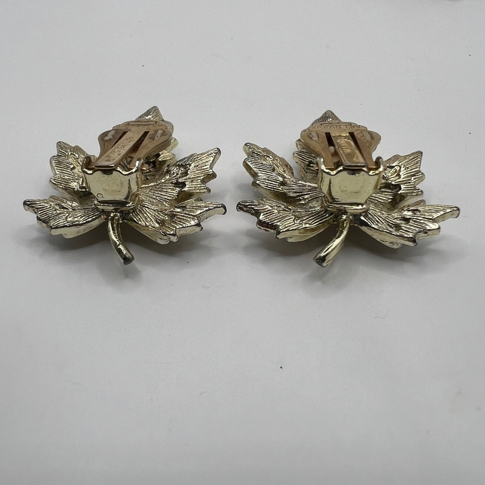 Sarah Coventry‎ Leaf Brooch Earrings Clip On Gold Silver Tone Holiday Pin - Picture 10 of 11